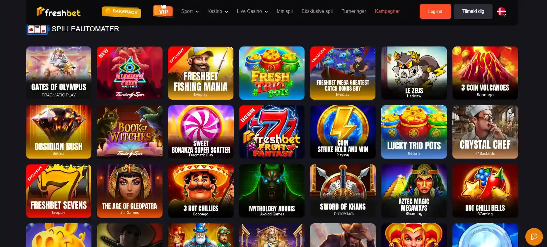 Freshbet spil – slots, bordspil, live casino og udbydere